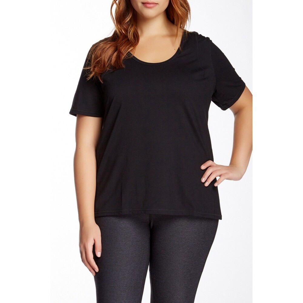 NWT Z By Zella Women Plus 2X Black Scoop Neck Short Sleeve Solid Activewear Tee